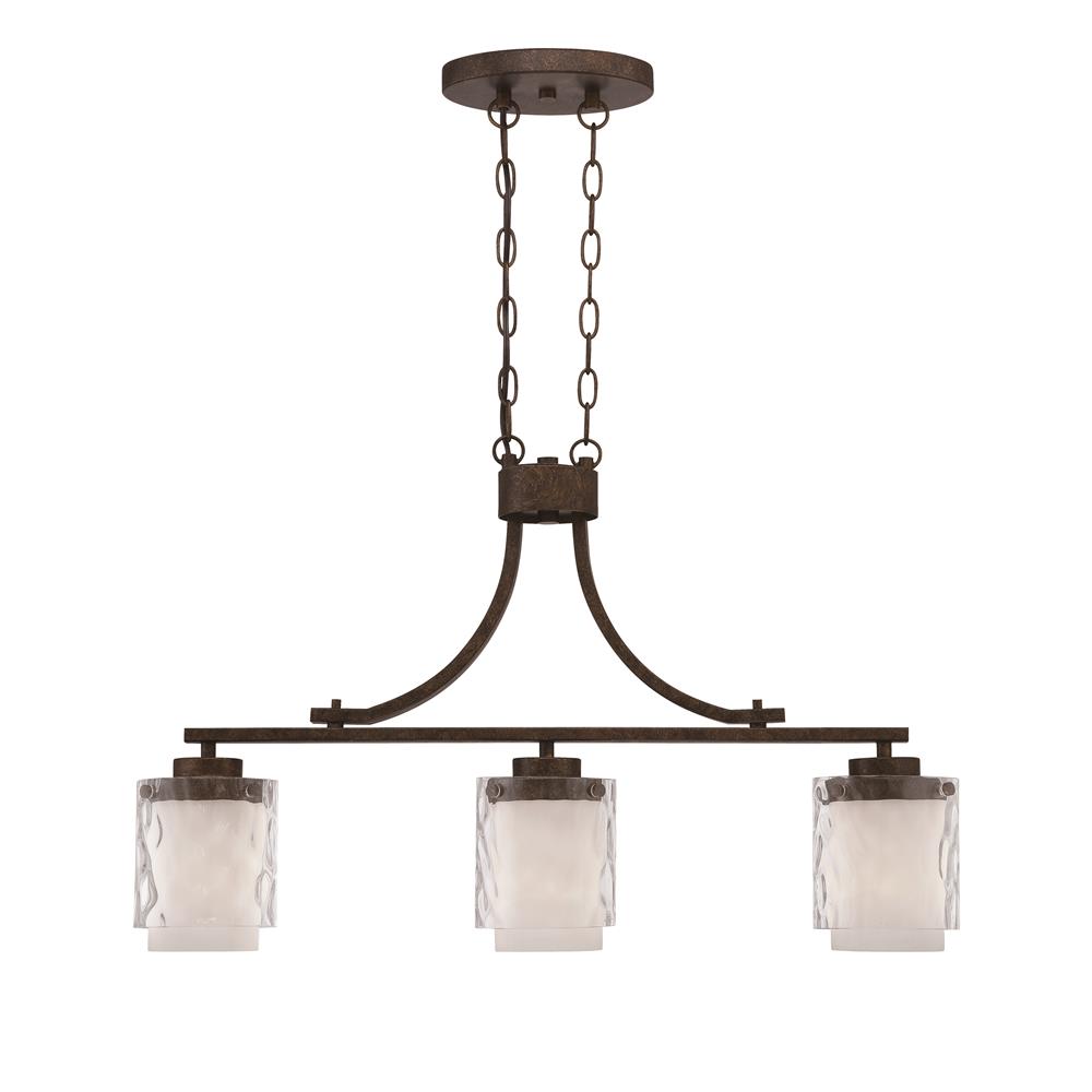 Craftmade 35473-PR Kenswick 3 Light Island in Peruvian Bronze with Clear Hammered (Outer)/Frosted Ribbed (Inner) Glass